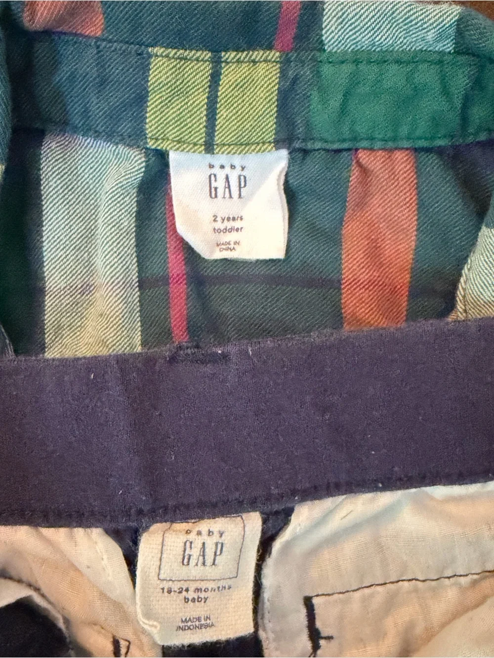 GAP Colorful Plaid Toddler Shirt with Navy Trim